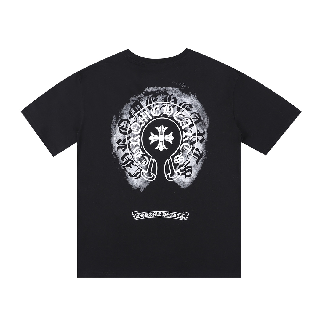 高版本Chrome Hearts 克罗心 模糊重影马蹄发泡印花短袖