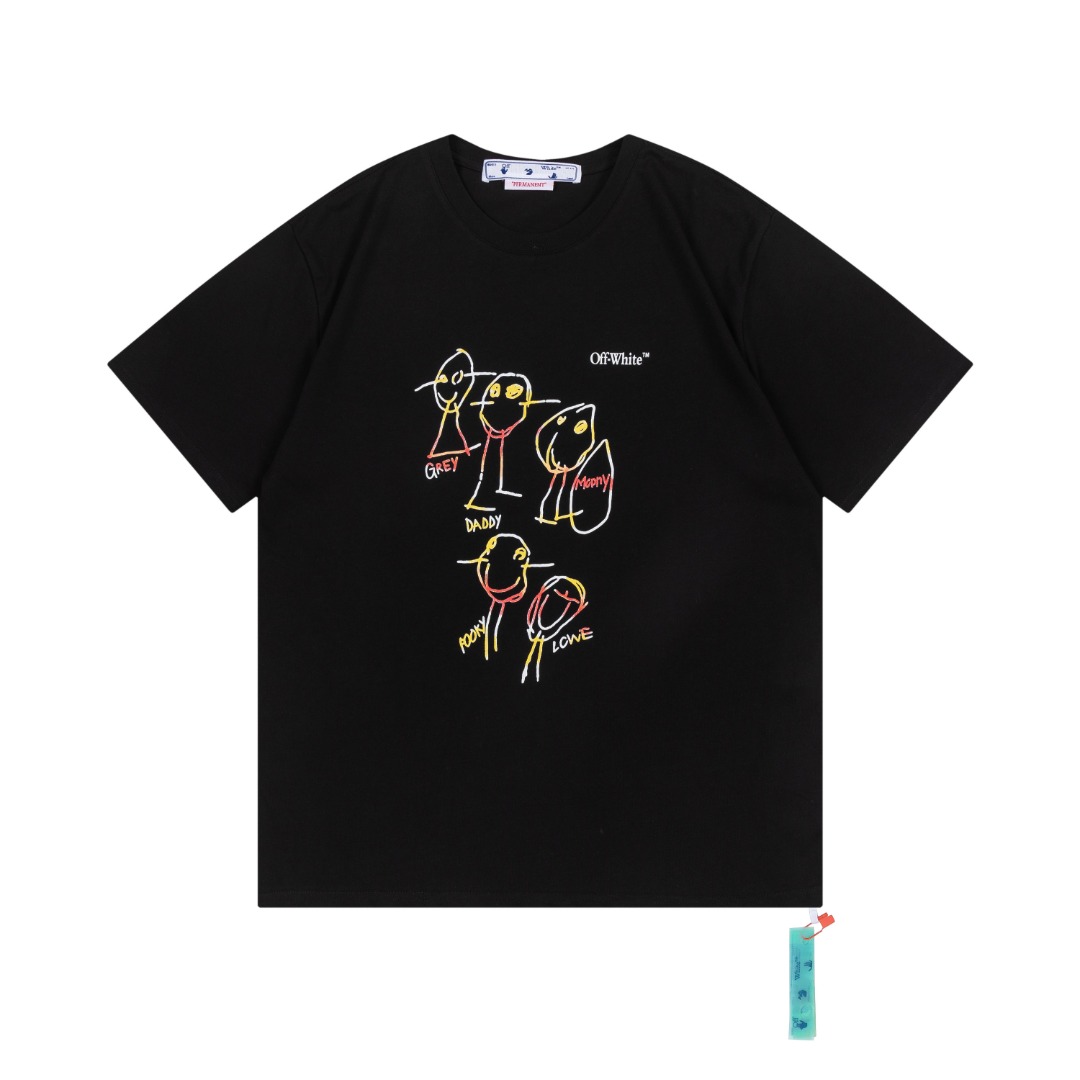 高版本OFF-WHITE 23ss彩虹卡通人印花箭头短袖T恤