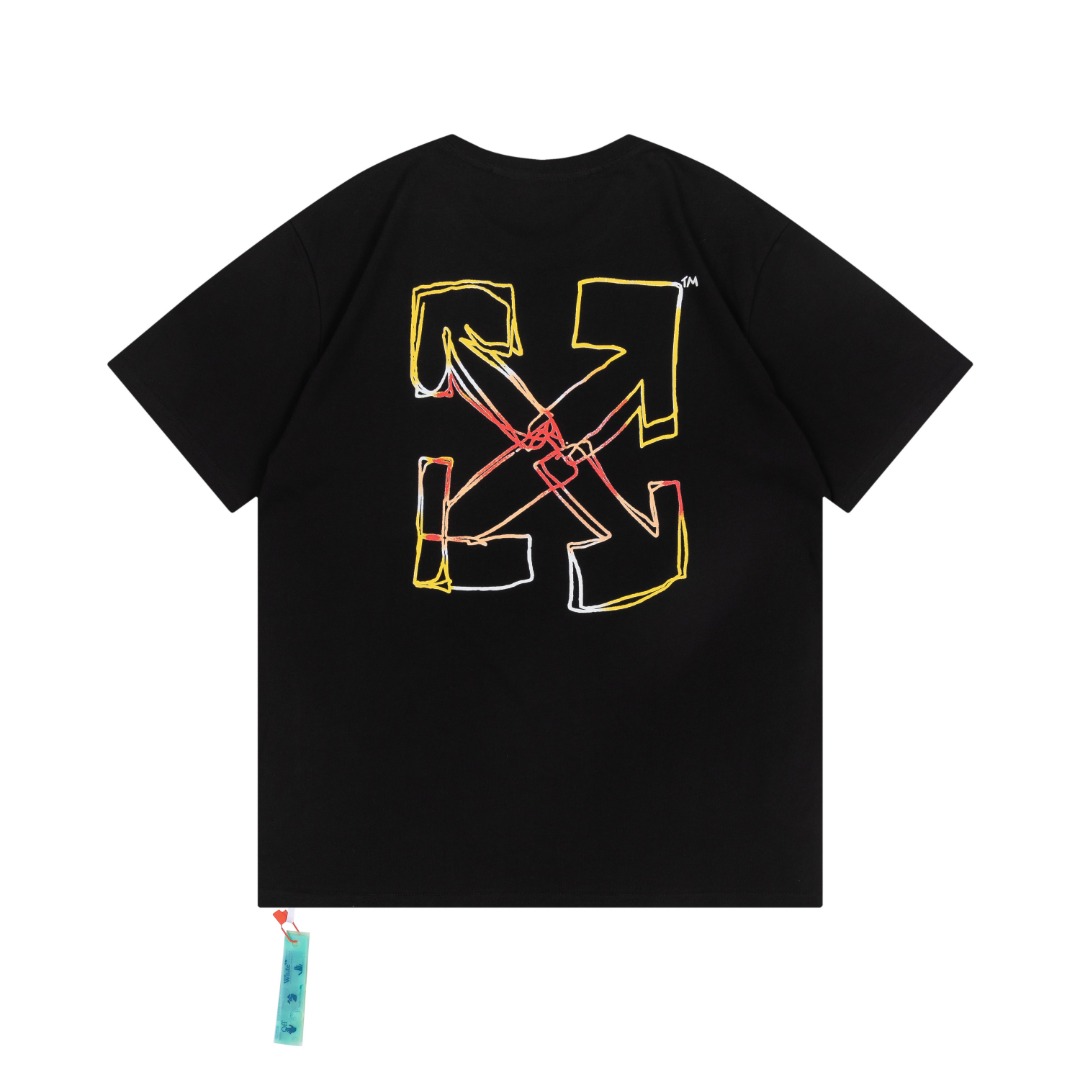 高版本OFF-WHITE 23ss彩虹卡通人印花箭头短袖T恤