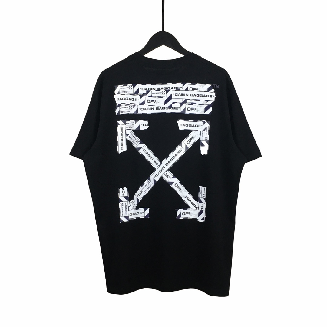 高版本OFF-WHITE 20ss 机场胶带警戒线箭头短袖T恤