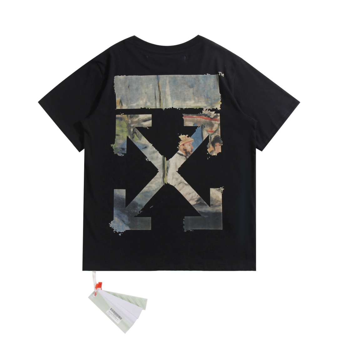 高版本OFF-WHITE C/O VIRGIL ABLOH 19ss水彩莫奈油画箭头短袖T恤