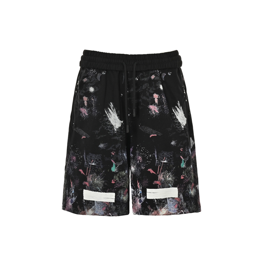 高版本OFF WHITE 17SS星空烟花泼墨斜条短裤
