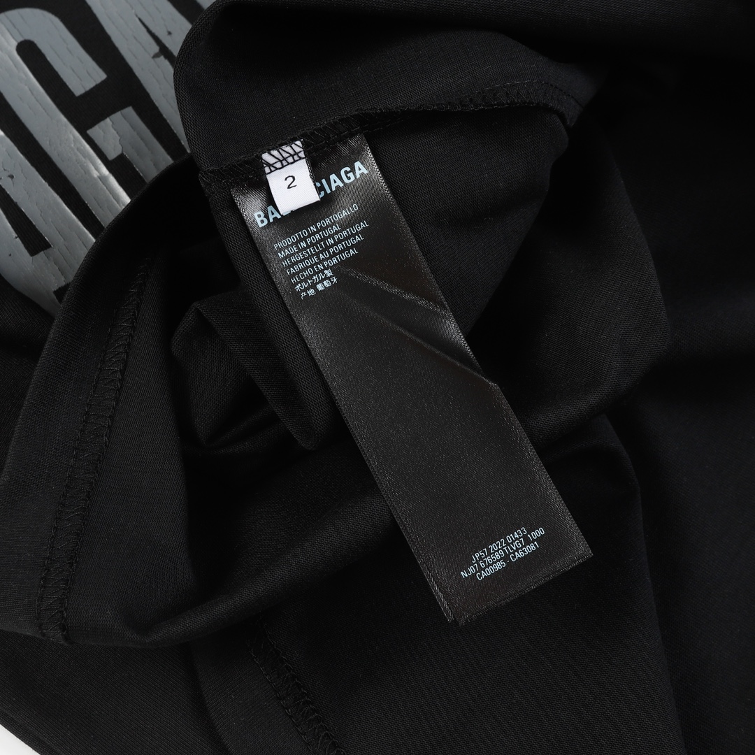 高版本BALENCIAGA/巴黎世家 做旧龟裂反字母印花短袖T恤