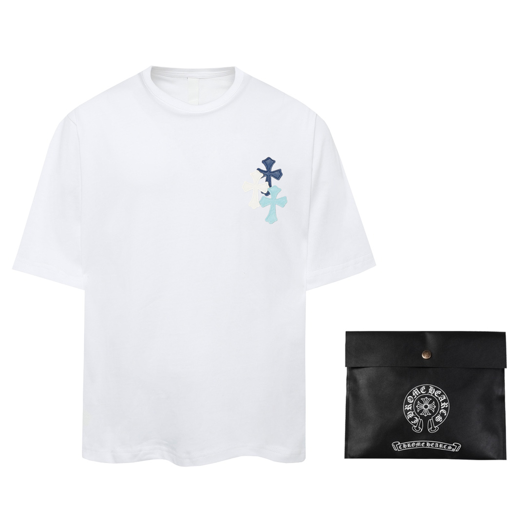 高版本Chrome Hearts克罗心 贴皮十字刺绣串标短袖