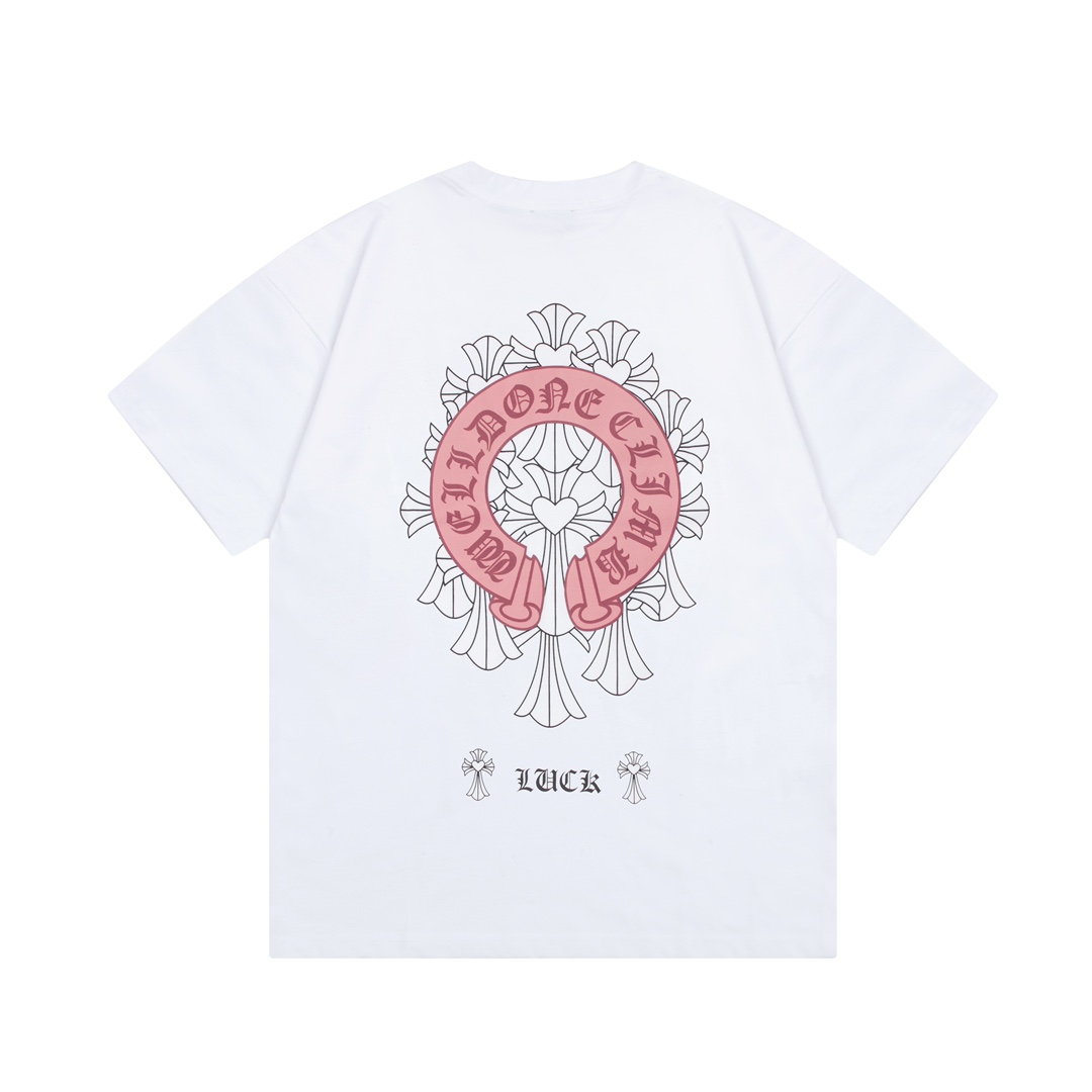高版本Chrome Hearts克罗心 爱心马蹄十字印花短袖