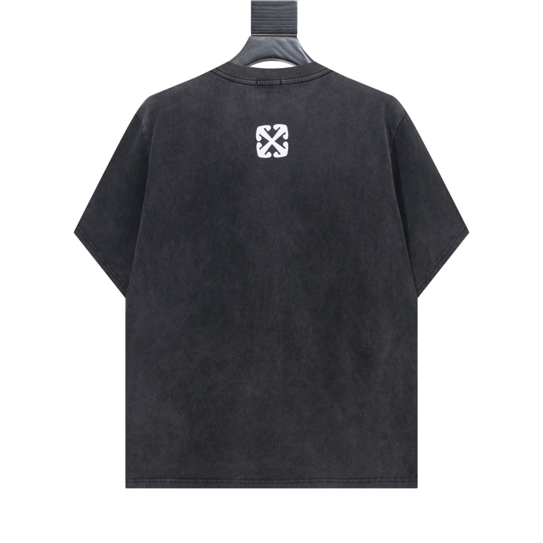 高版本OFF-WHITE 宗教圣母油画印花水洗做旧短袖