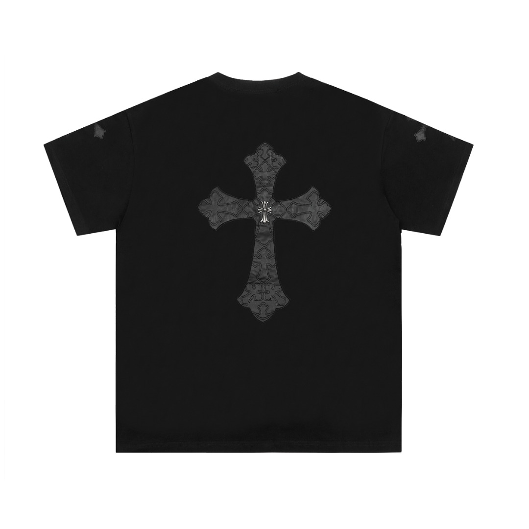 高版本Chrome Hearts克罗心 刺绣皮标马蹄十字短袖