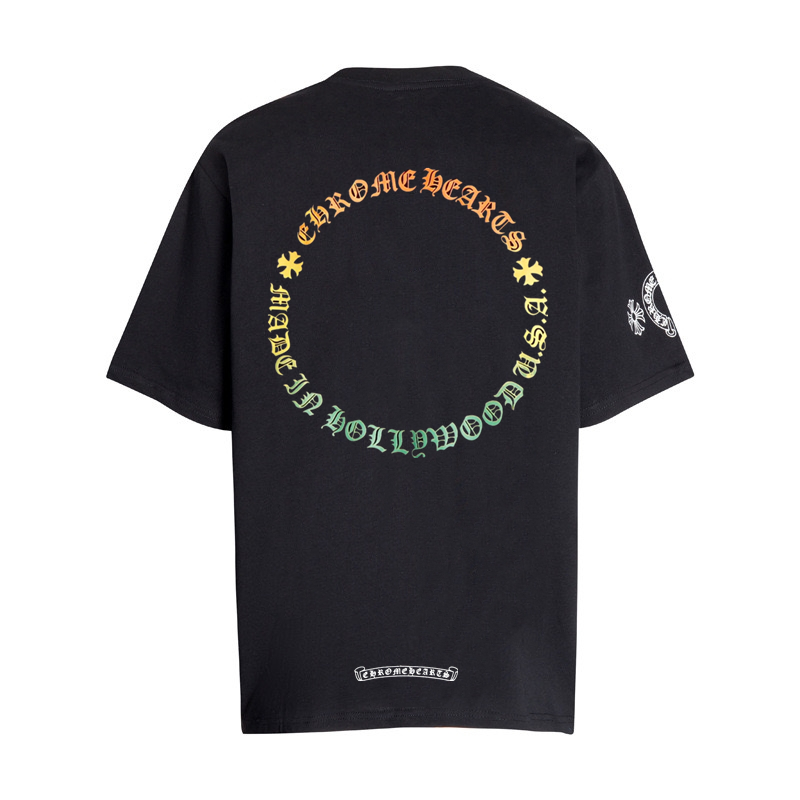 高版本Chrome Hearts 克罗心梵文彩虹渐变印花短袖