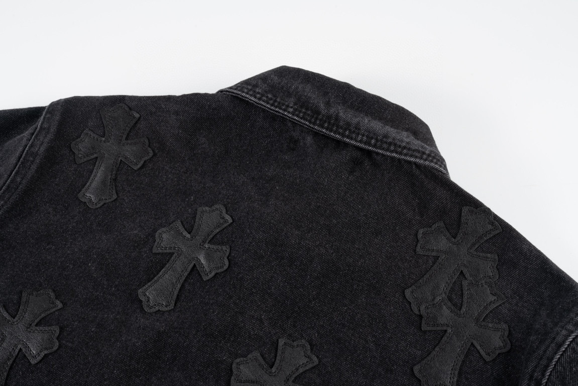 高版本Chrome Hearts克罗心 暗黑皮标十字水洗牛仔外套
