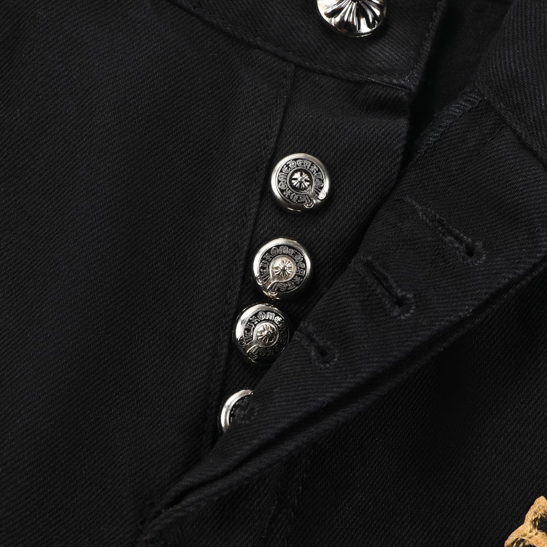 高版本Chrome Hearts克罗心 Sex Records系列 拼皮豹纹十字牛仔裤