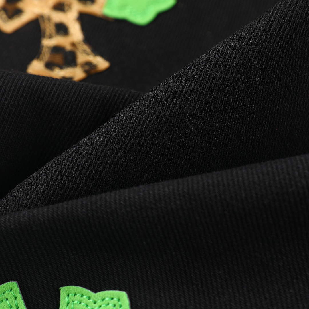 高版本Chrome Hearts克罗心 Sex Records系列 拼皮豹纹十字牛仔裤