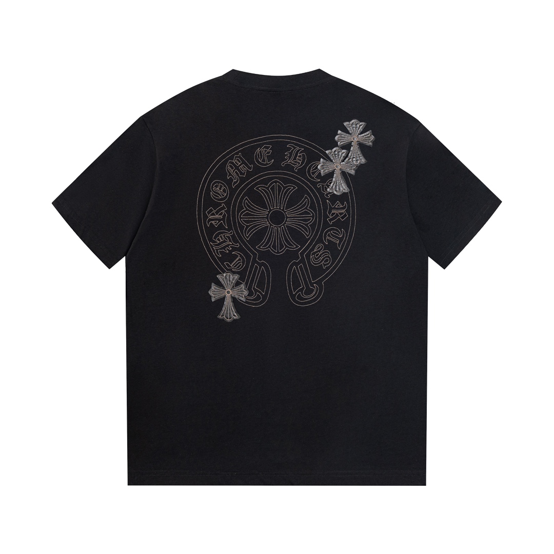 高版本Chrome Hearts克罗心 刺绣皮标马蹄十字短袖