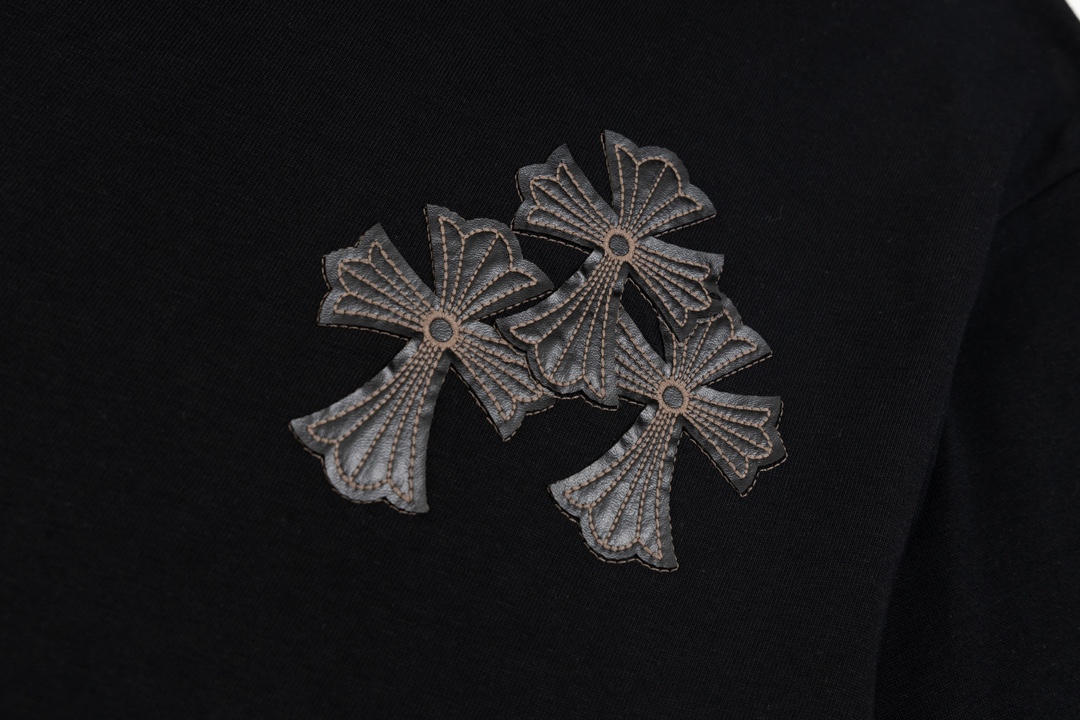 高版本Chrome Hearts克罗心 刺绣皮标马蹄十字短袖