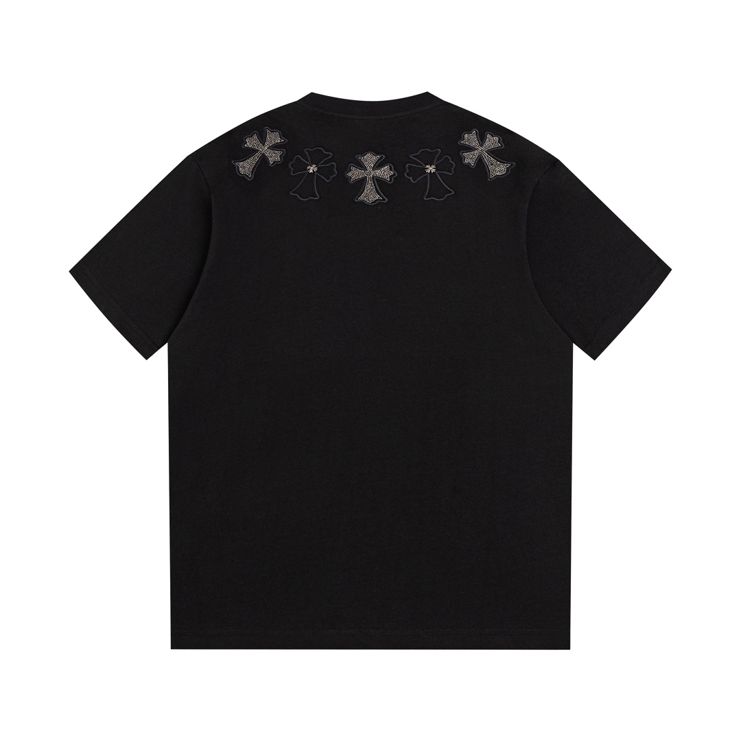 高版本Chrome Hearts克罗心 金属+烫钻十字短袖-Chinese UA Cheap High Quatity Brand Clothes Bags handbags Sneakers wholesale wholesaler seller from China Factory suppliers Fashion Clothing Shoes best Quality Beautiful Price 高版本Chrome Hearts克罗心 金属+烫钻十字短袖