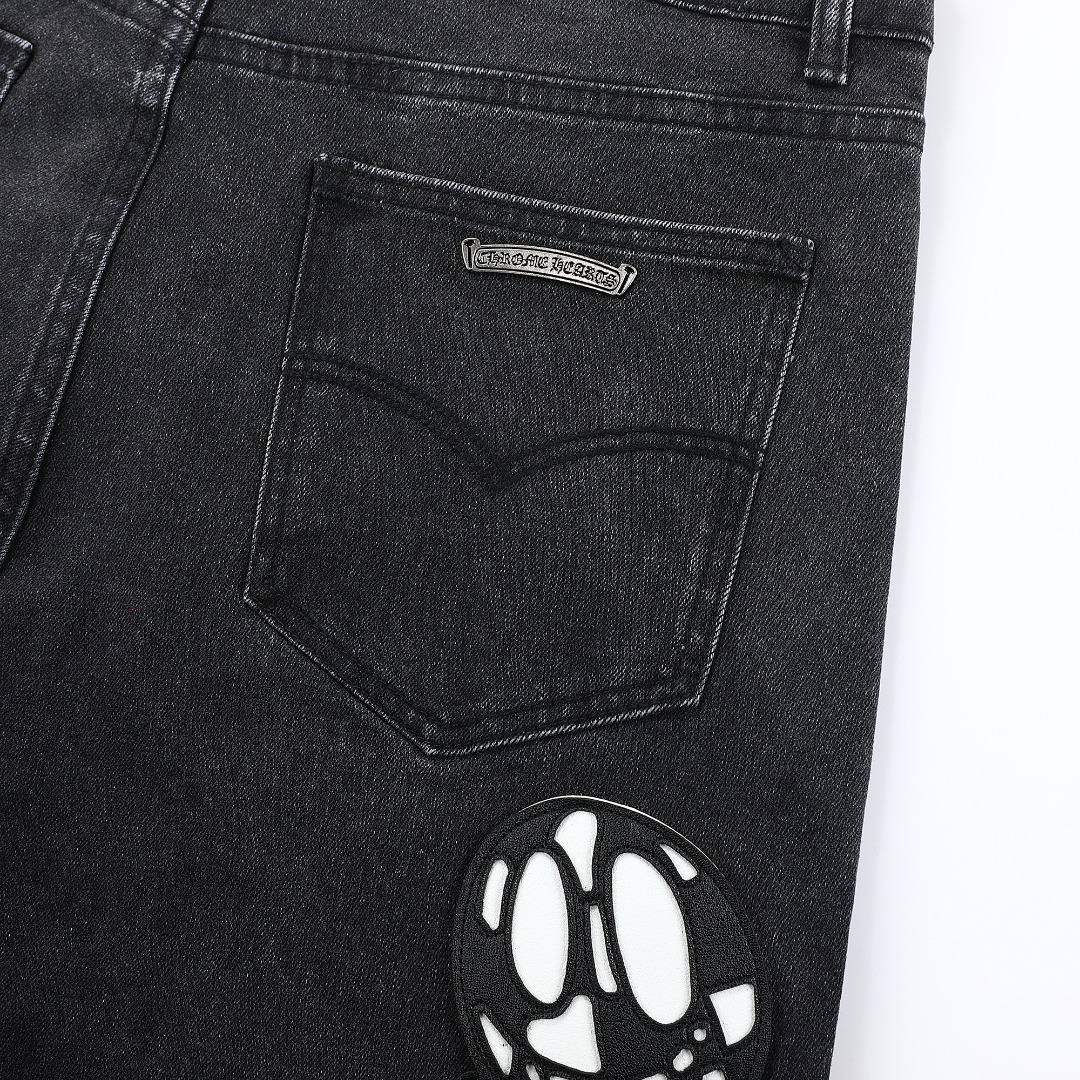 高版本Chrome hearts克罗心 鬼脸牛王满十字做旧牛仔裤