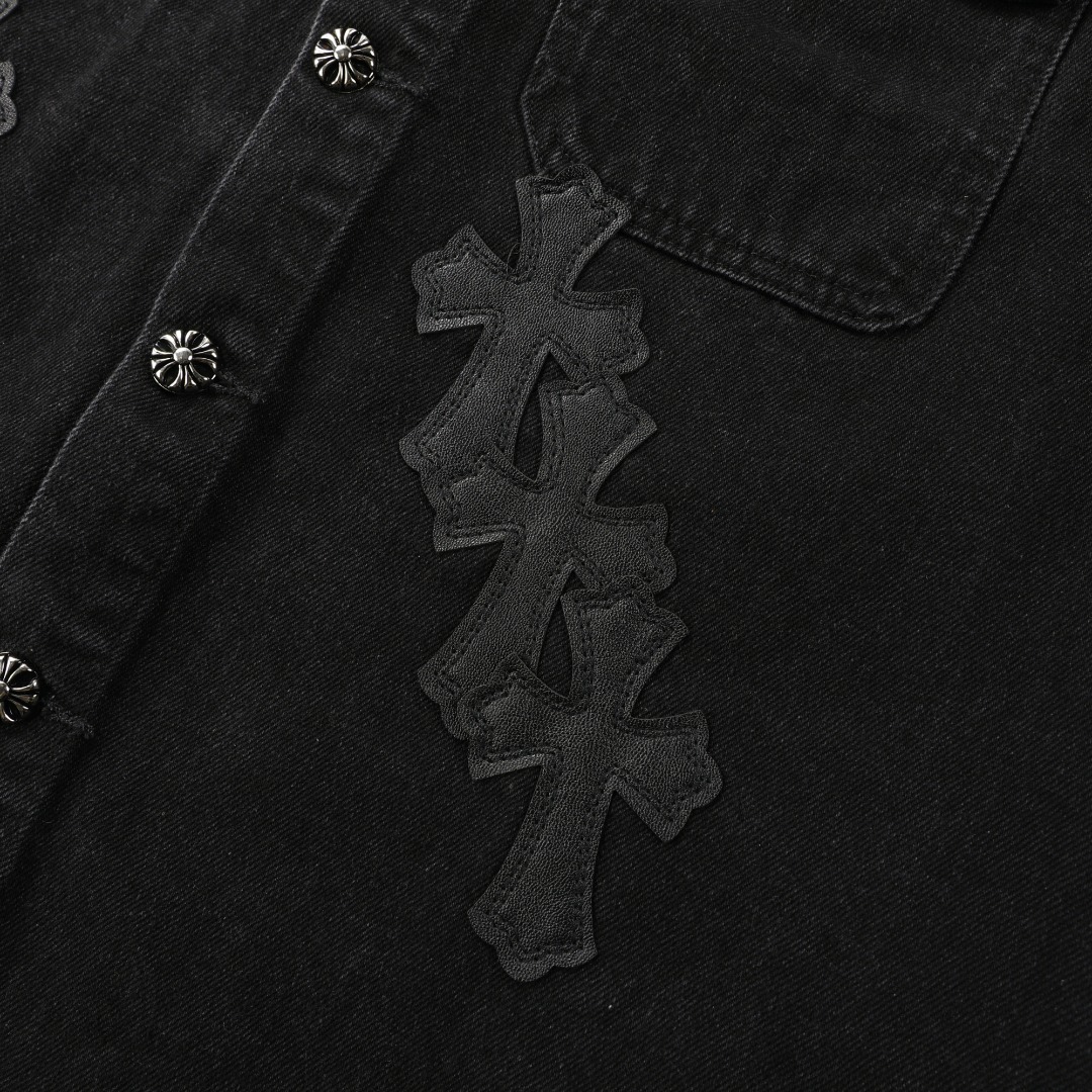 高版本Chrome Hearts克罗心 暗黑皮标十字水洗牛仔衬衫外套-Chinese UA Cheap High Quatity Brand Clothes Bags handbags Sneakers wholesale wholesaler seller from China Factory suppliers Fashion Clothing Shoes best Quality Beautiful Price 高版本Chrome Hearts克罗心 暗黑皮标十字水洗牛仔衬衫外套