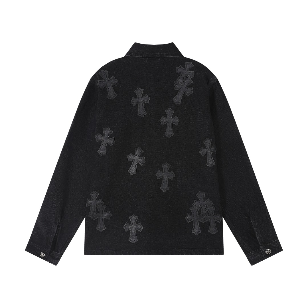 高版本Chrome Hearts克罗心 暗黑皮标十字水洗牛仔衬衫外套-Chinese UA Cheap High Quatity Brand Clothes Bags handbags Sneakers wholesale wholesaler seller from China Factory suppliers Fashion Clothing Shoes best Quality Beautiful Price 高版本Chrome Hearts克罗心 暗黑皮标十字水洗牛仔衬衫外套