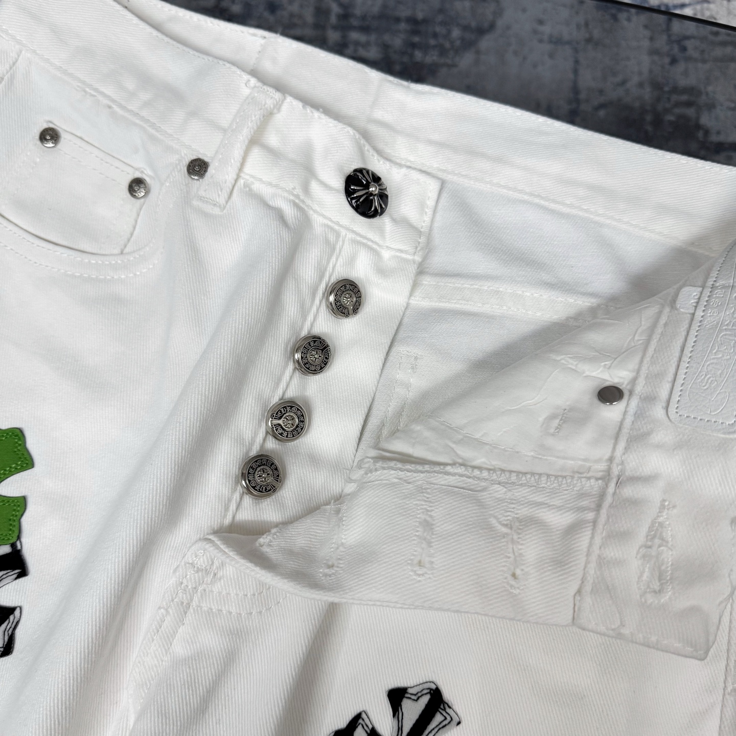 高版本Chrome Hearts克罗心 英伦限定斑马苹果绿皮十字牛仔裤