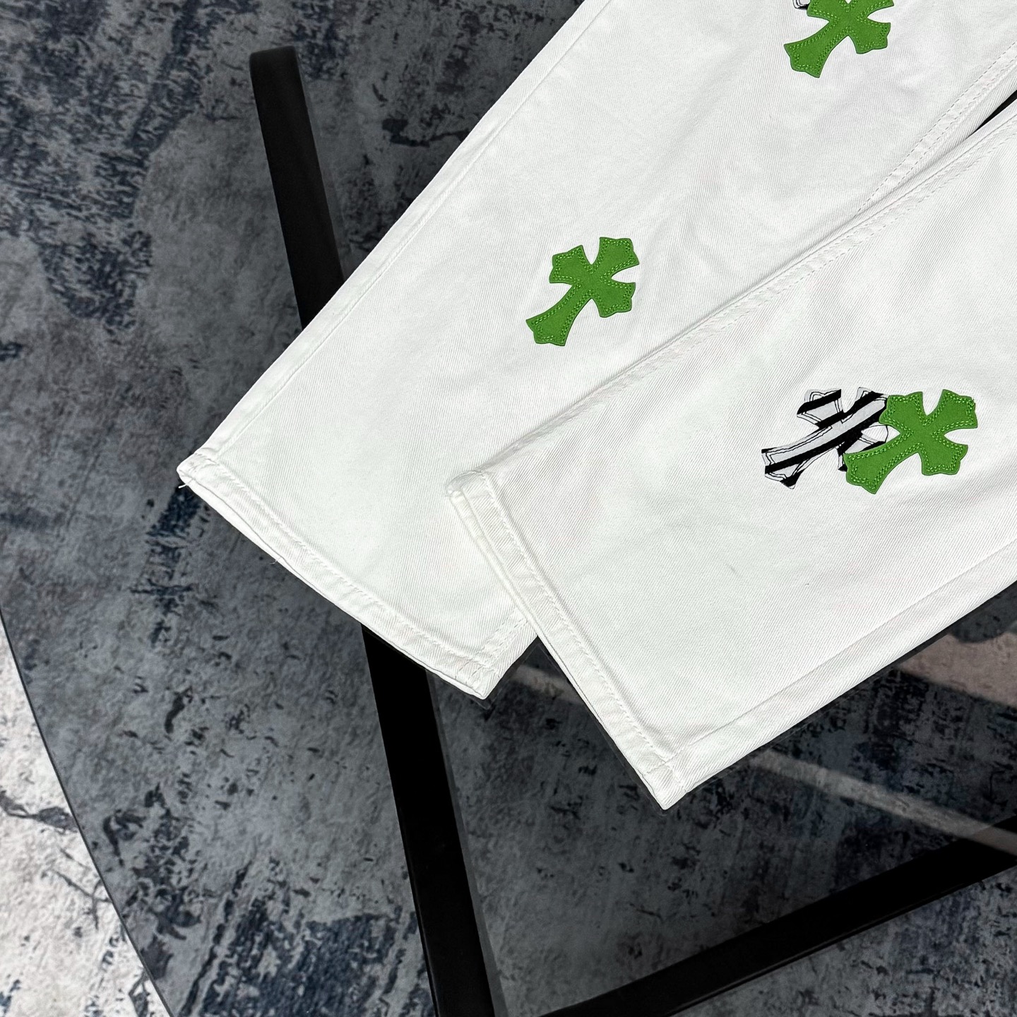 高版本Chrome Hearts克罗心 英伦限定斑马苹果绿皮十字牛仔裤