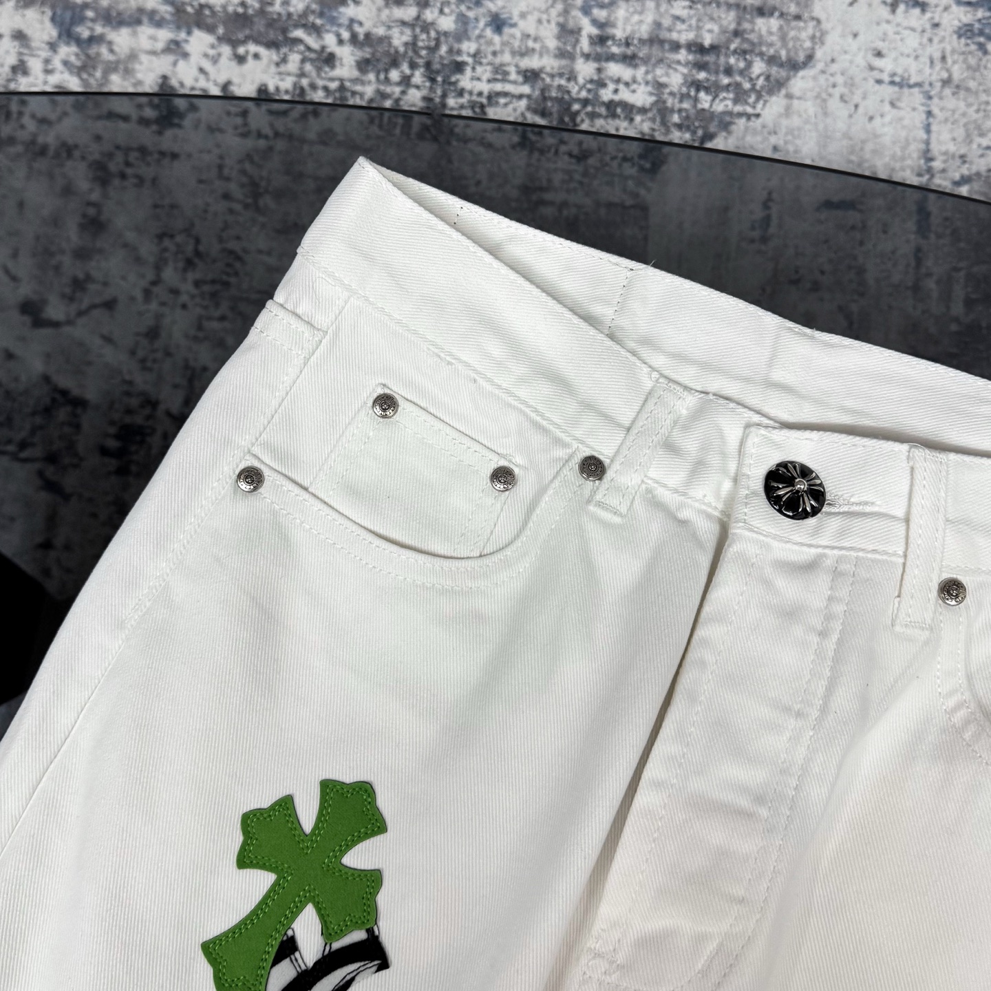 高版本Chrome Hearts克罗心 英伦限定斑马苹果绿皮十字牛仔裤