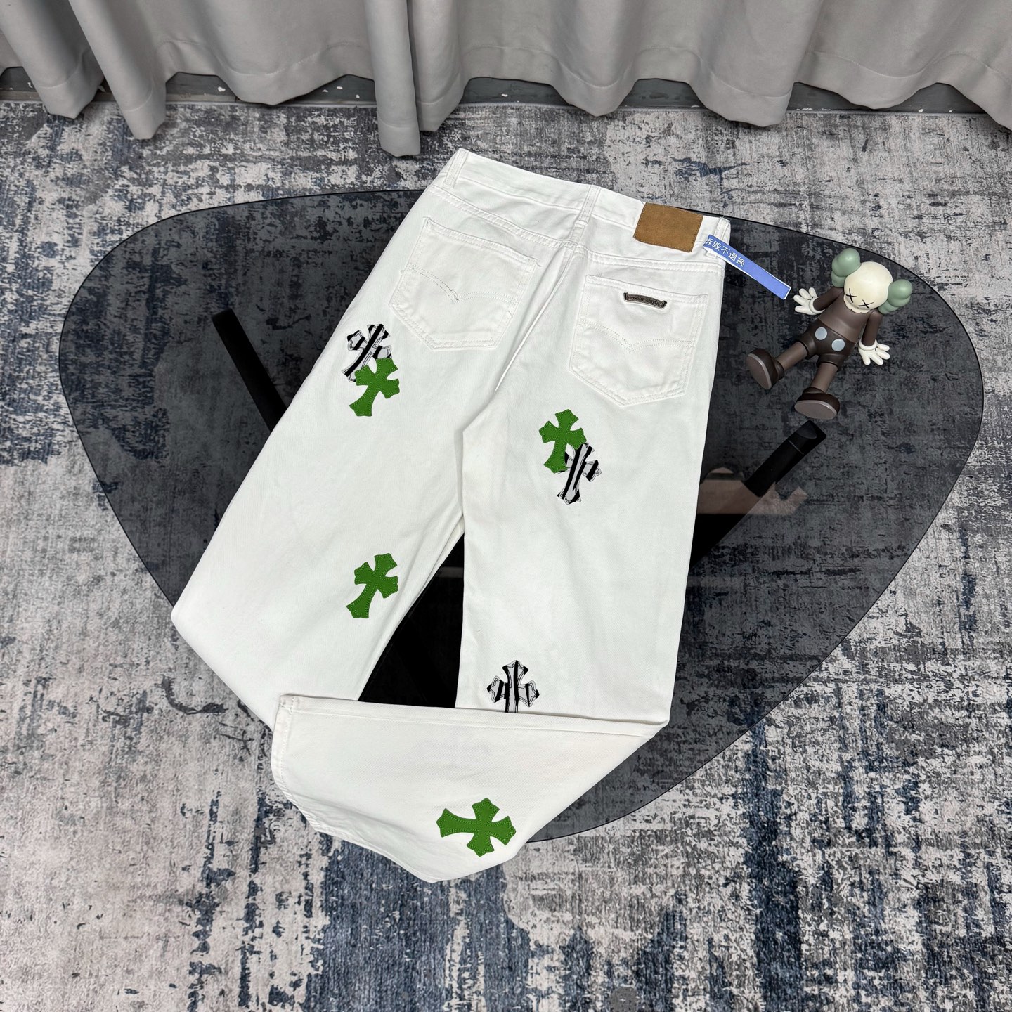 高版本Chrome Hearts克罗心 英伦限定斑马苹果绿皮十字牛仔裤