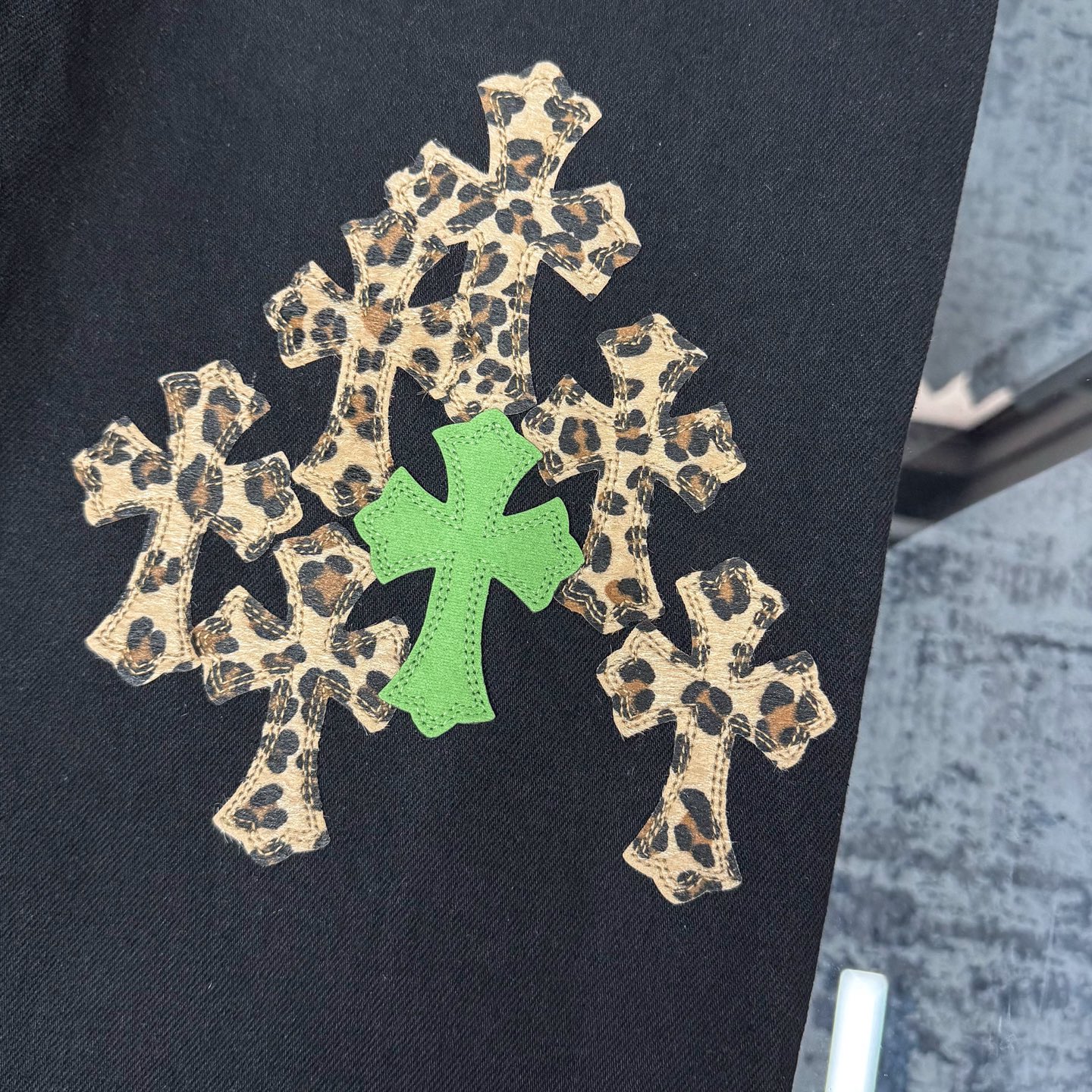 高版本Chrome Hearts克罗心 Sex Records系列 拼皮豹纹十字牛仔裤