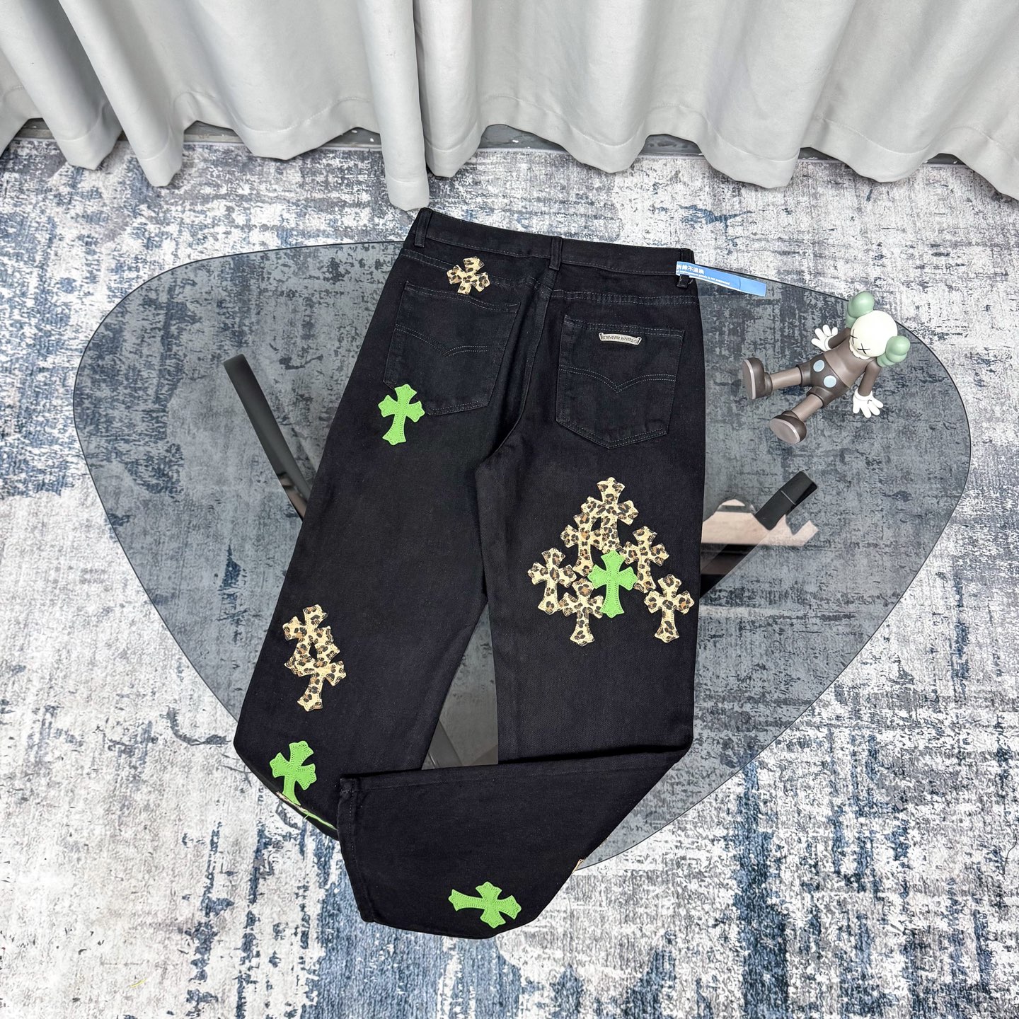高版本Chrome Hearts克罗心 Sex Records系列 拼皮豹纹十字牛仔裤