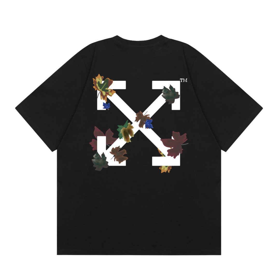 高版本OFF-WHITE 环保主题树叶印花箭头短袖T恤