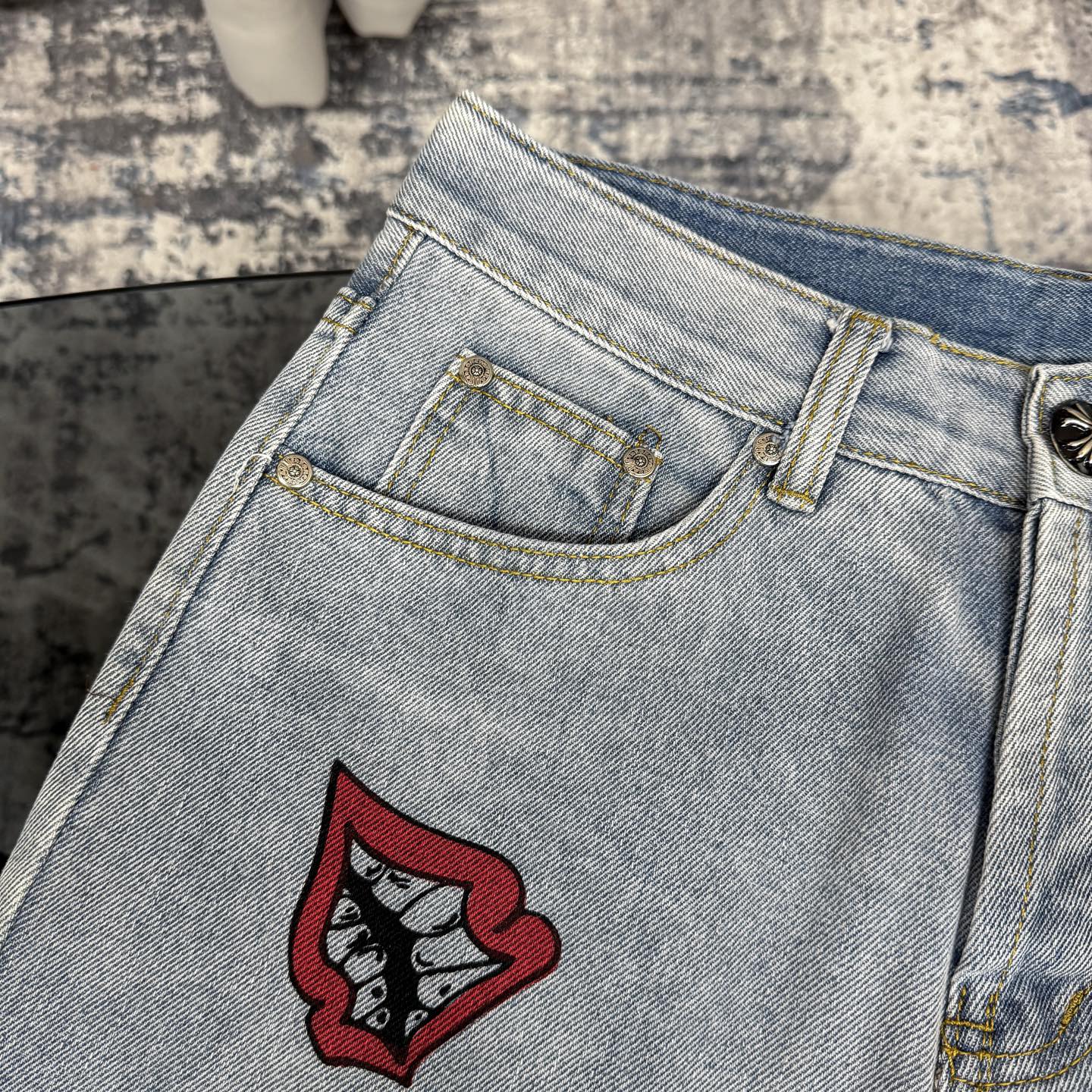 高版本Chrome hearts克罗心 搞怪涂鸦水洗做旧牛仔裤