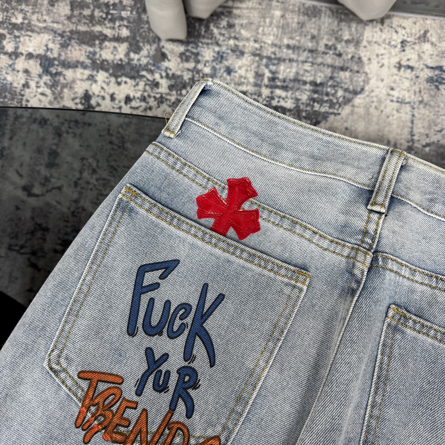 高版本Chrome hearts克罗心 搞怪涂鸦水洗做旧牛仔裤