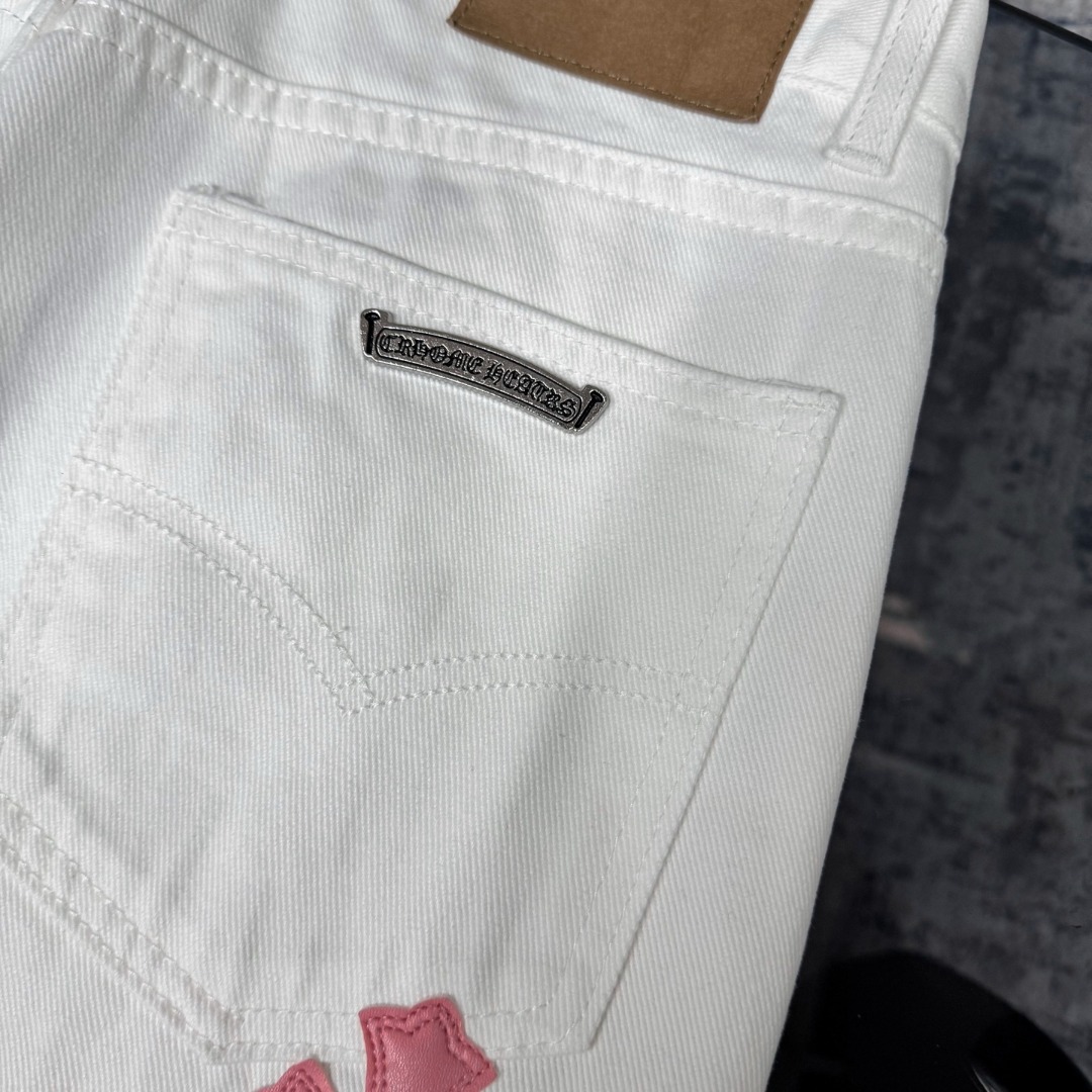 高版本Chrome Hearts克罗心 迈阿密限定粉皮标十字牛仔裤