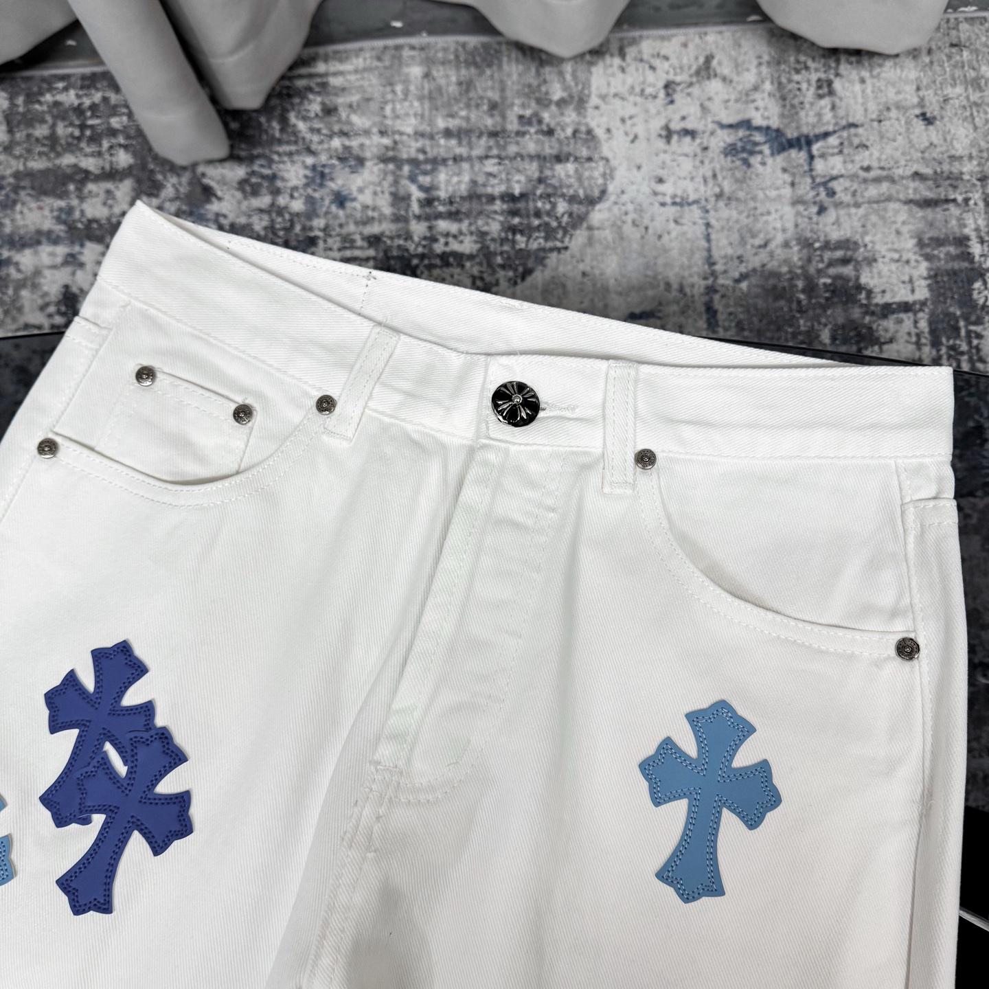 高版本Chrome Hearts克罗心 迈阿密限定蓝皮标十字牛仔裤