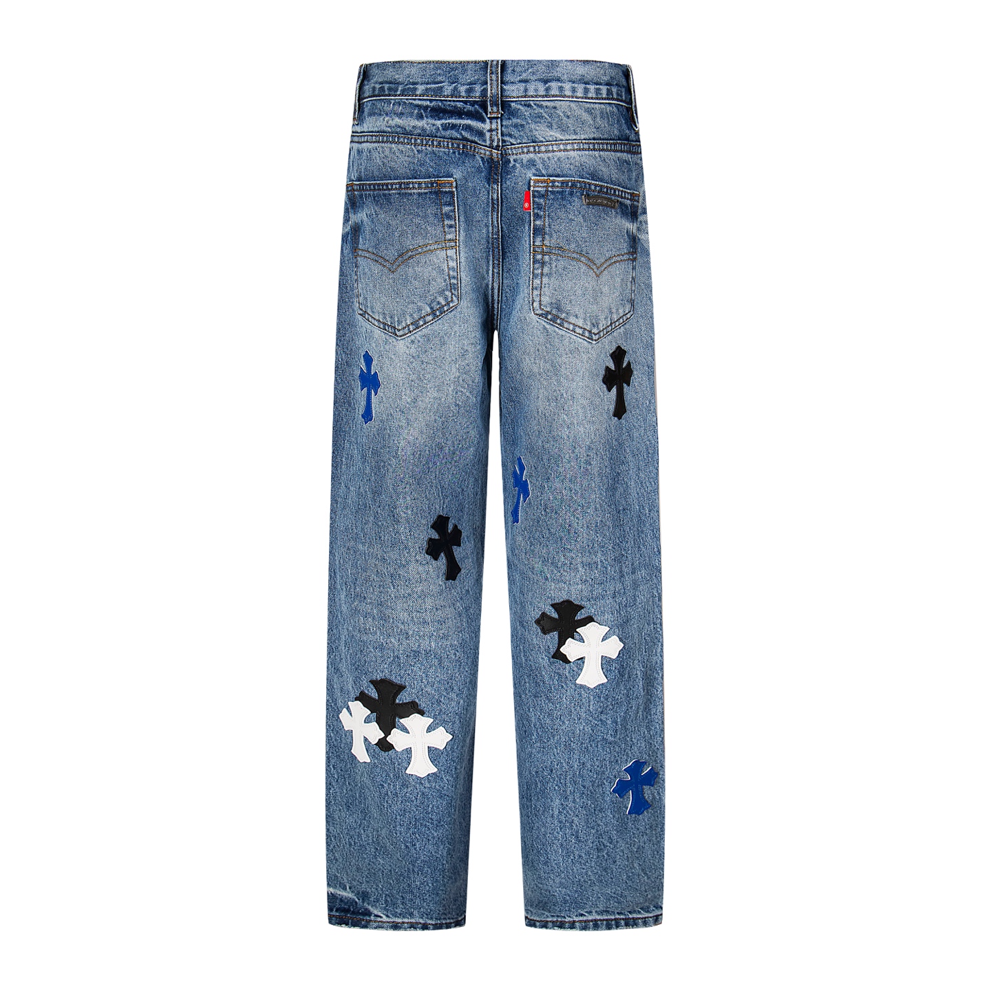 高版本Chrome Hearts克罗心 刺绣皮标十字水洗牛仔裤