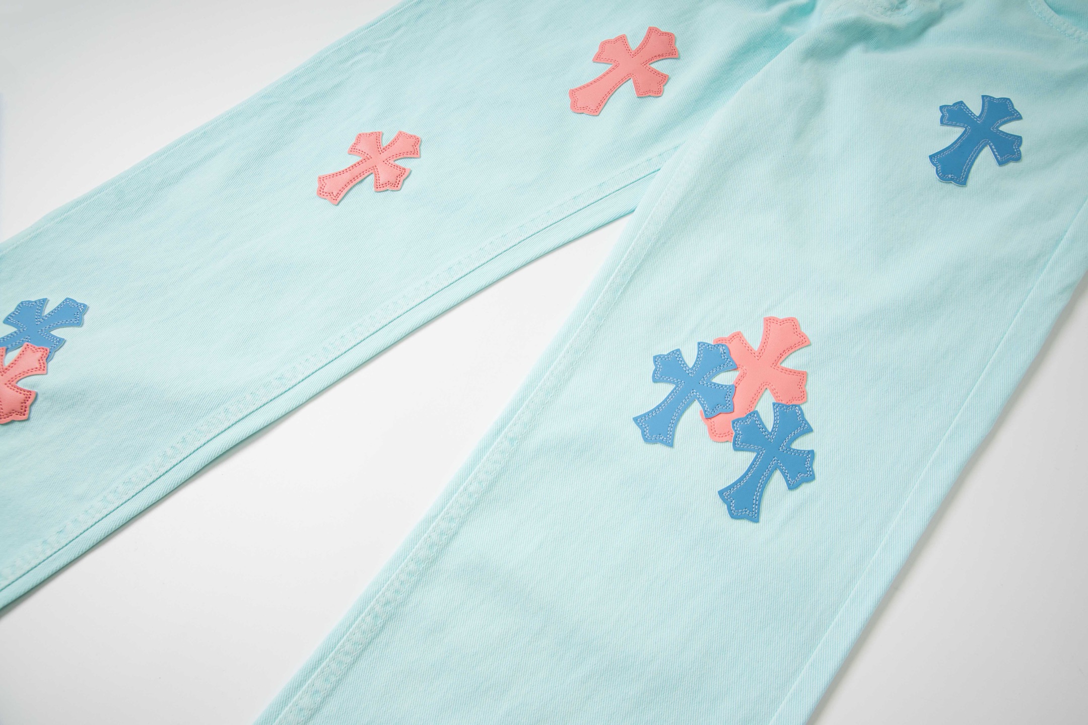 高版本Chrome Hearts克罗心 薄荷绿皮标十字牛仔裤