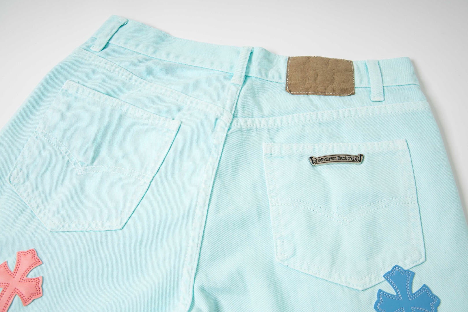 高版本Chrome Hearts克罗心 薄荷绿皮标十字牛仔裤