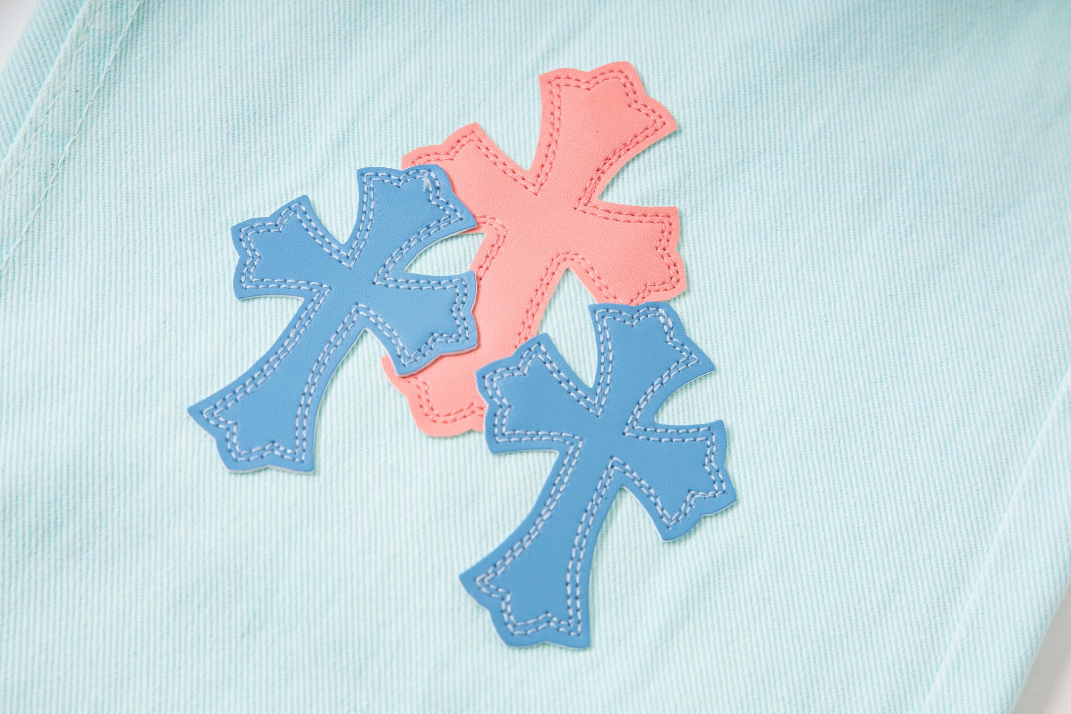 高版本Chrome Hearts克罗心 薄荷绿皮标十字牛仔裤