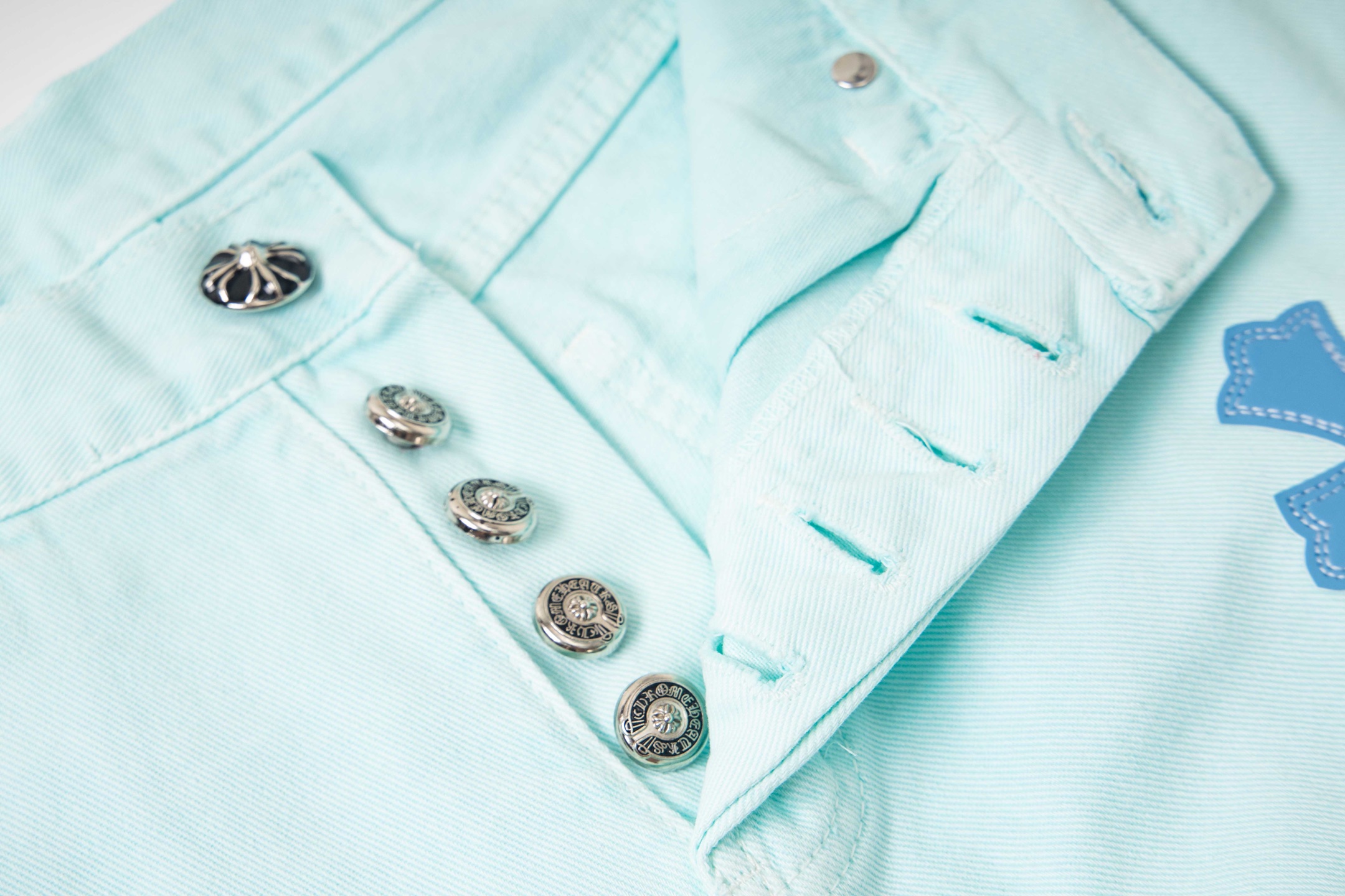 高版本Chrome Hearts克罗心 薄荷绿皮标十字牛仔裤