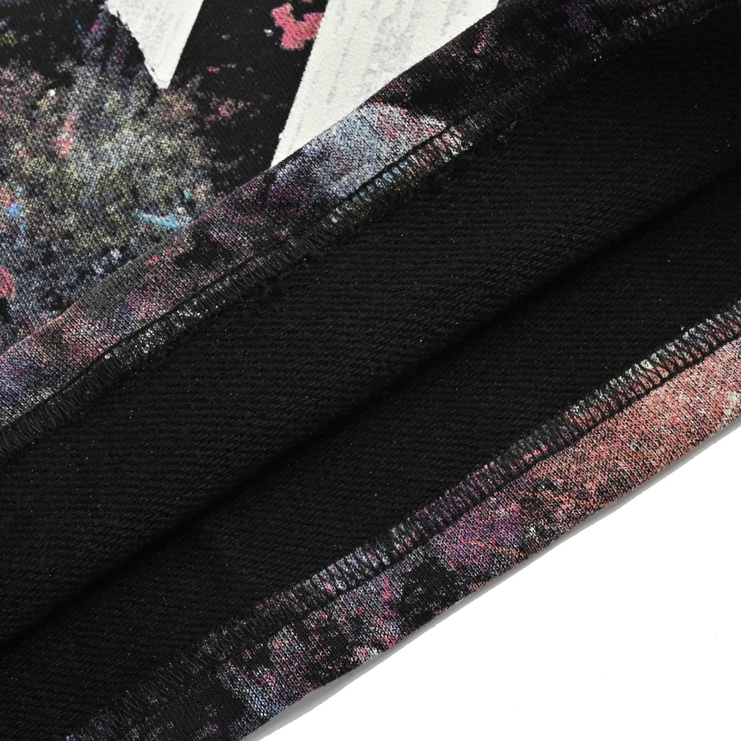 高版本OFF WHITE 17SS星空烟花泼墨斜条短裤