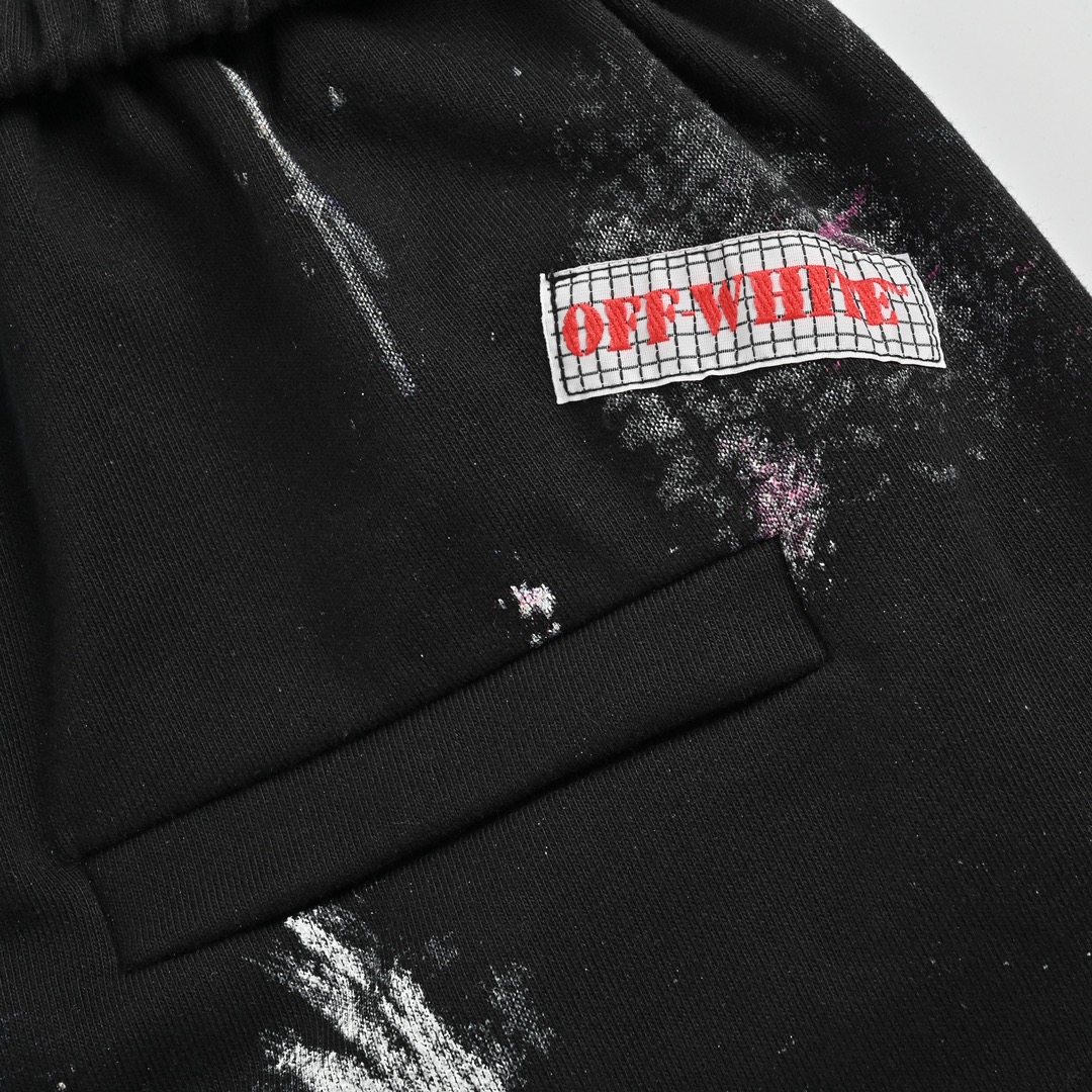 高版本OFF WHITE 17SS星空烟花泼墨斜条短裤