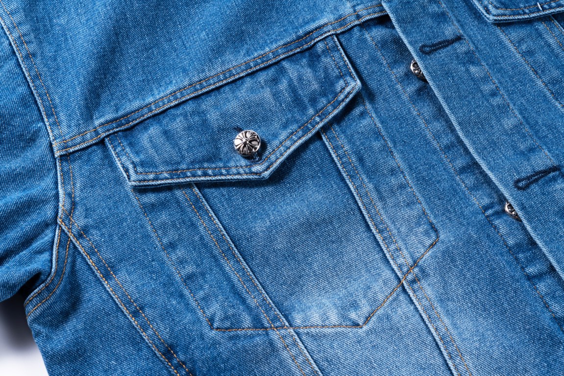 高版本Chrome Hearts克罗心 重工重叠皮标十字水洗牛仔外套