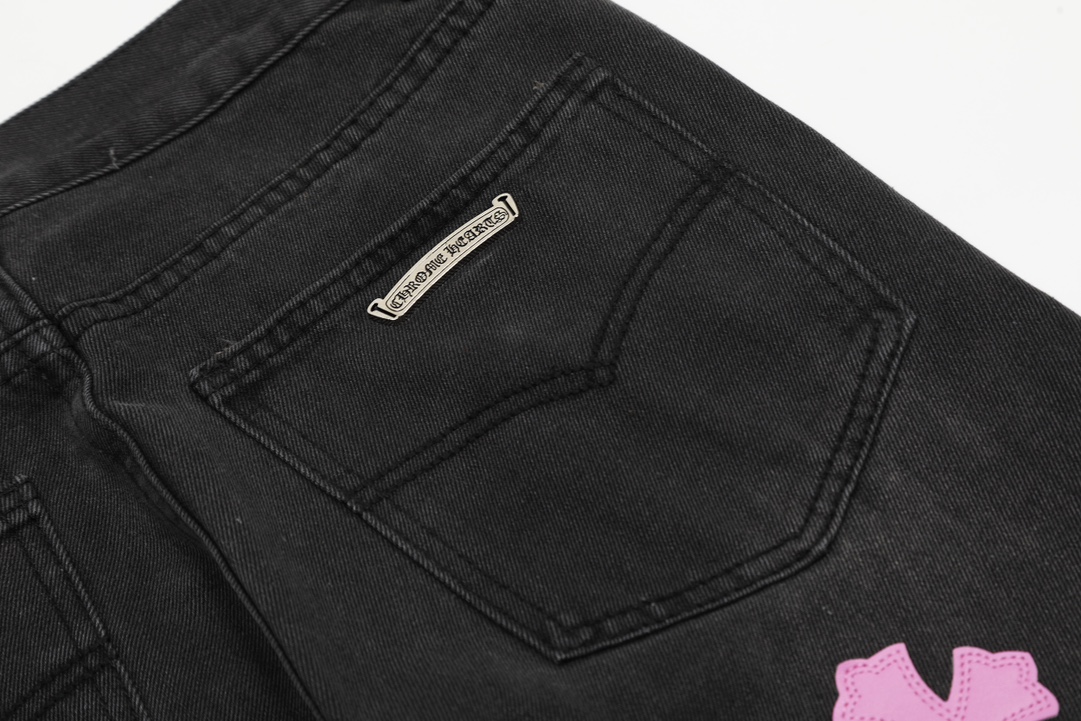 高版本Chrome Hearts克罗心 紫色喷绘涂鸦拼皮牛王牛仔裤