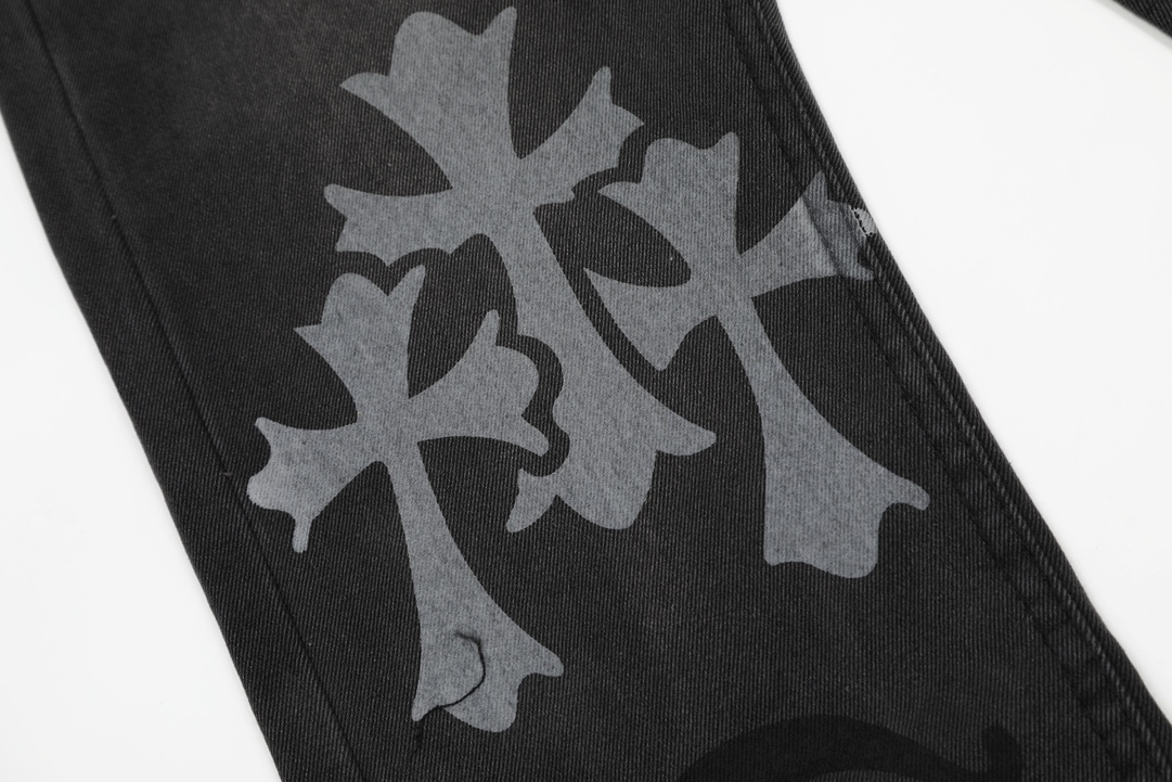 高版本Chrome Hearts克罗心 紫色喷绘涂鸦拼皮牛王牛仔裤