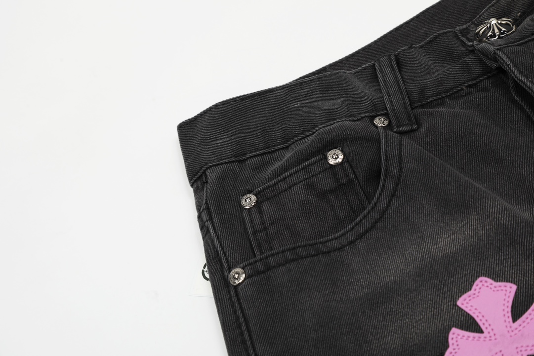 高版本Chrome Hearts克罗心 紫色喷绘涂鸦拼皮牛王牛仔裤