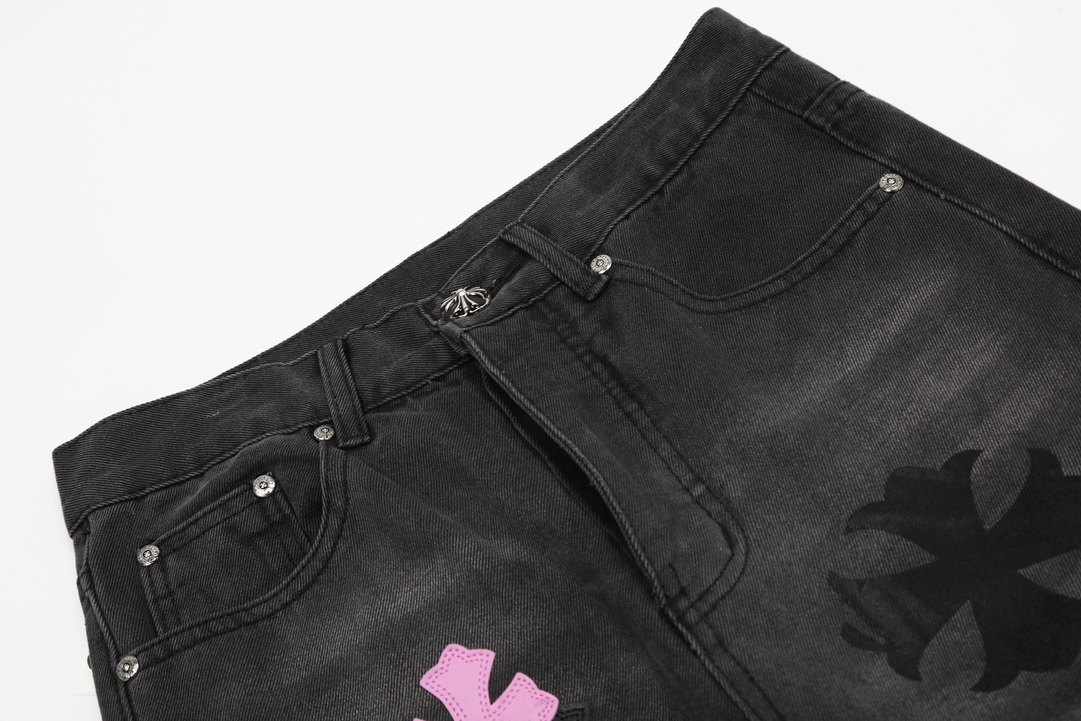 高版本Chrome Hearts克罗心 紫色喷绘涂鸦拼皮牛王牛仔裤