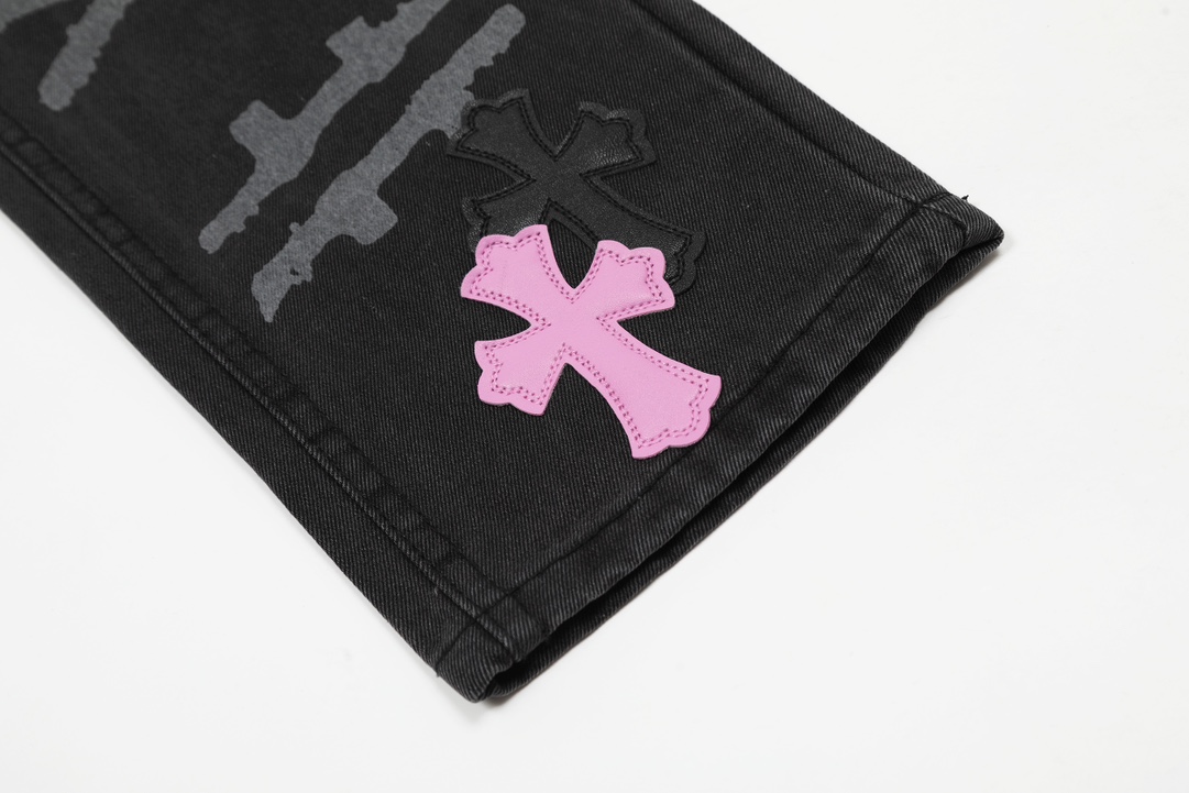 高版本Chrome Hearts克罗心 紫色喷绘涂鸦拼皮牛王牛仔裤