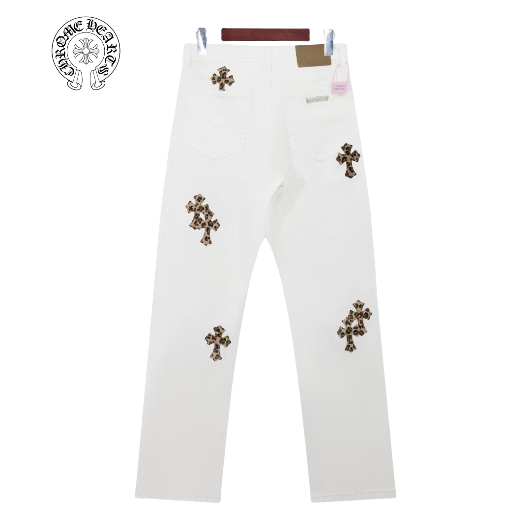 高版本Chrome Hearts克罗心 Mattyboy涂鸦彩绘豹纹十字牛仔裤