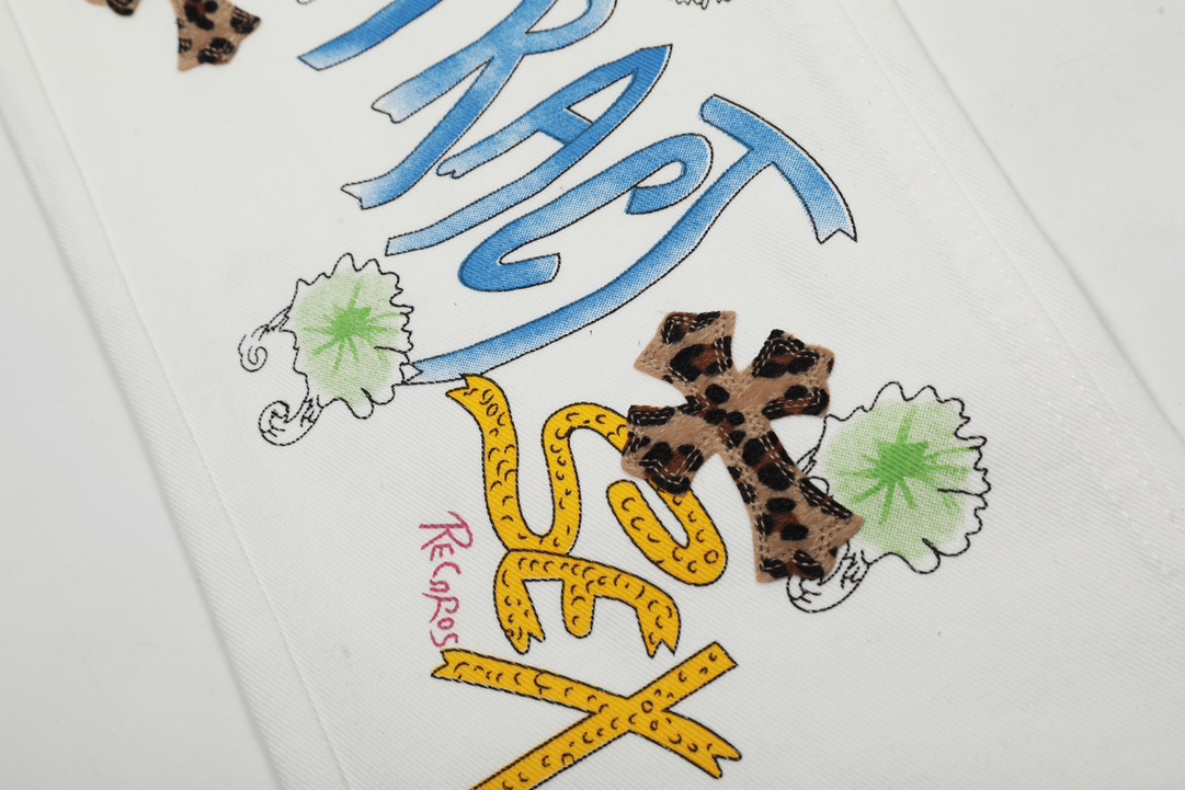 高版本Chrome Hearts克罗心 Mattyboy涂鸦彩绘豹纹十字牛仔裤