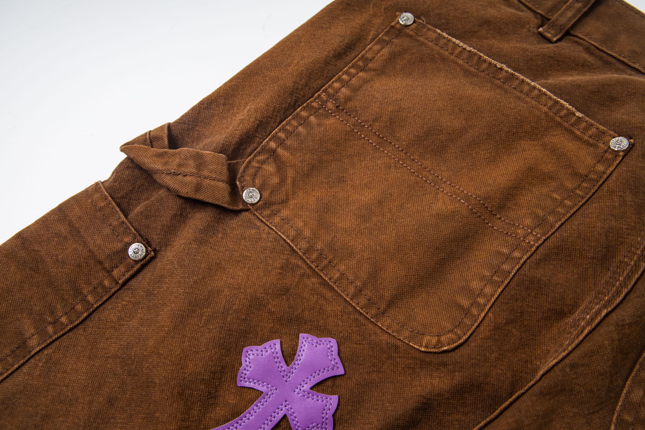 高版本Chrome hearts克罗心 蓝紫拼皮做旧伐木裤牛仔裤