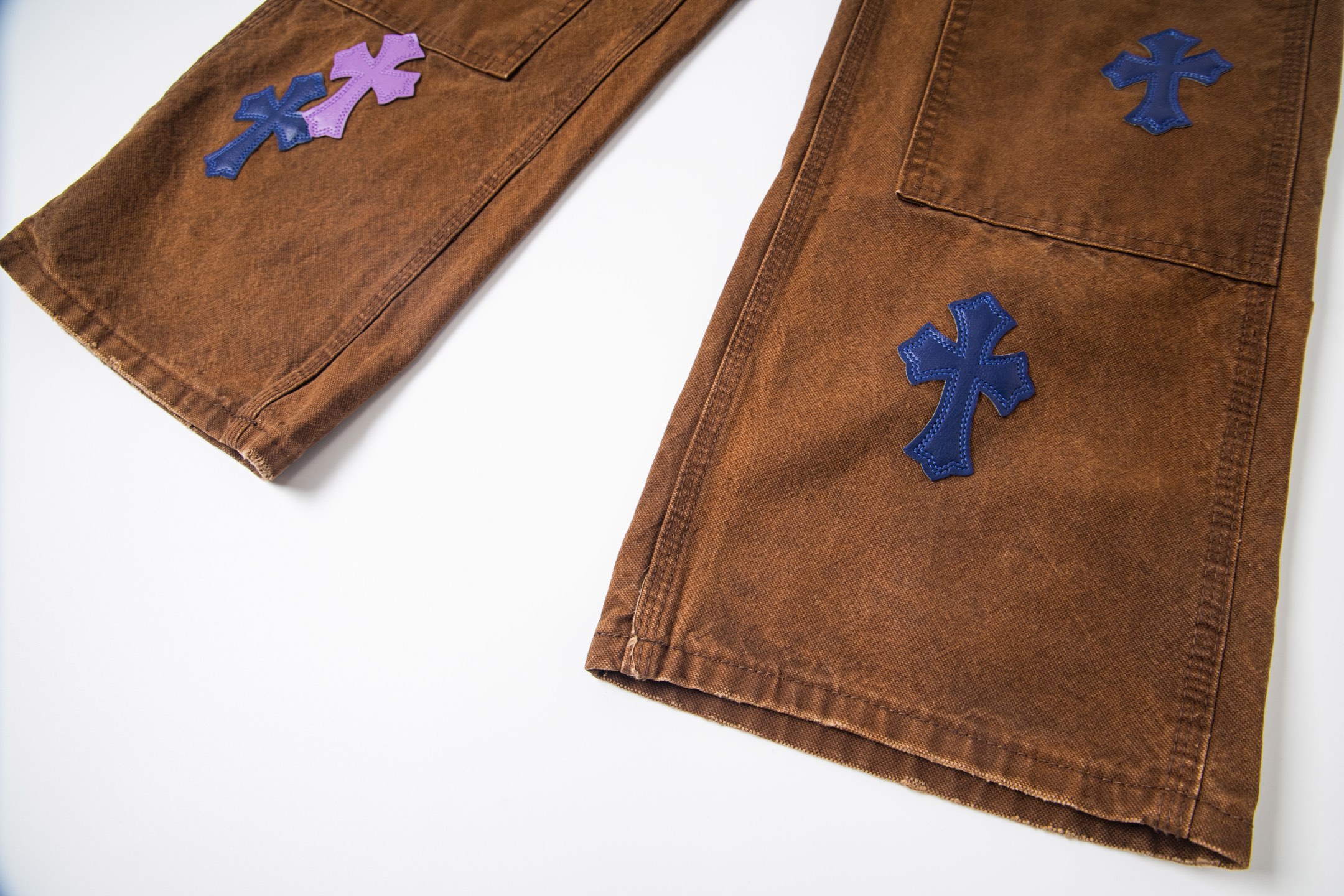 高版本Chrome hearts克罗心 蓝紫拼皮做旧伐木裤牛仔裤