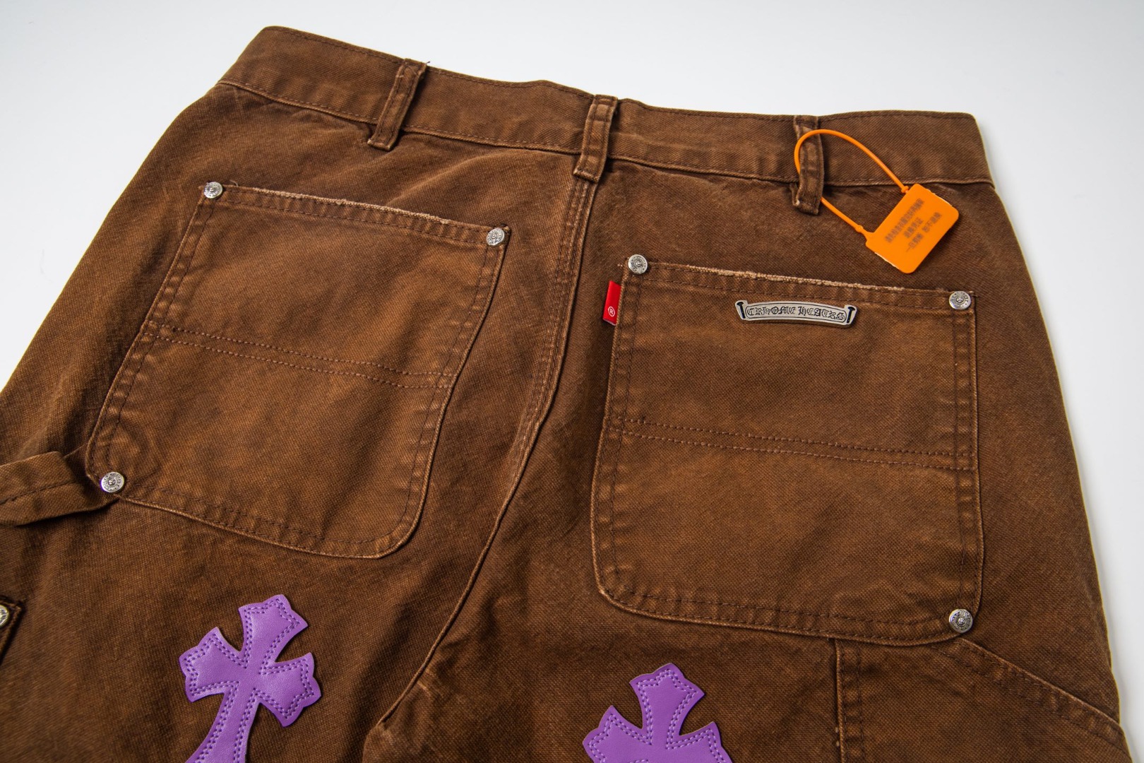 高版本Chrome hearts克罗心 蓝紫拼皮做旧伐木裤牛仔裤